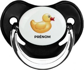 Jouet toys petit canard jaune avec prénom : Noir classique Tétine embout physiologique