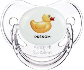 Jouet toys petit canard jaune avec prénom : Transparent classique Tétine embout physiologique