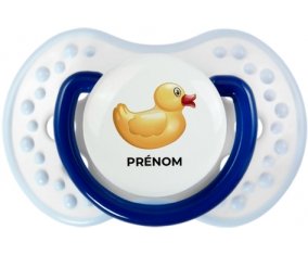 Jouet toys petit canard jaune avec prénom : Marine-blanc-bleu classique Tétine embout Lovi Dynamic