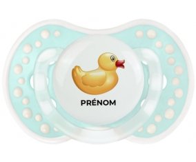 Jouet toys petit canard jaune avec prénom : Retro-turquoise-lagon classique Tétine embout Lovi Dynamic