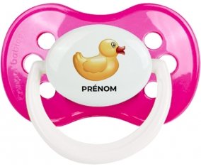 Jouet toys petit canard jaune avec prénom : Rose foncé classique Tétine embout anatomique