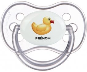 Jouet toys petit canard jaune avec prénom : Transparente classique Tétine embout anatomique