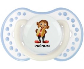 Jouet toys singe avec prénom : Blanc-cyan classique Tétine embout Lovi Dynamic