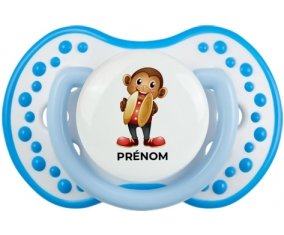 Jouet toys singe avec prénom : Blanc-bleu phosphorescente Tétine embout Lovi Dynamic