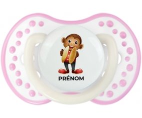 Jouet toys singe avec prénom : Blanc-rose phosphorescente Tétine embout Lovi Dynamic