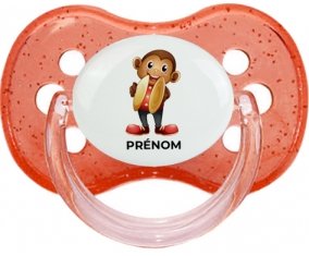 Jouet toys singe avec prénom : Rouge à paillette Tétine embout cerise