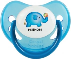 Jouet toys éléphant avec prénom : Bleue phosphorescente Tétine embout physiologique