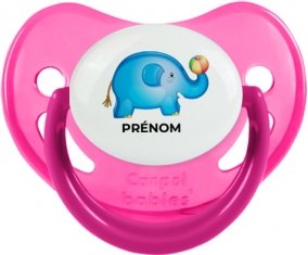 Jouet toys éléphant avec prénom : Rose phosphorescente Tétine embout physiologique