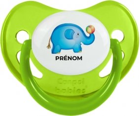 Jouet toys éléphant avec prénom : Vert phosphorescente Tétine embout physiologique