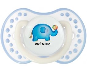 Jouet toys éléphant avec prénom : Blanc-cyan classique Tétine embout Lovi Dynamic