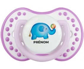 Jouet toys éléphant avec prénom : Blanc-mauve classique Tétine embout Lovi Dynamic