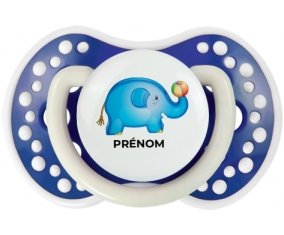 Jouet toys éléphant avec prénom : Bleu-marine phosphorescente Tétine embout Lovi Dynamic