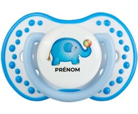 Jouet toys éléphant avec prénom : Blanc-bleu phosphorescente Tétine embout Lovi Dynamic