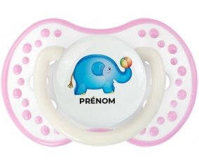 Jouet toys éléphant avec prénom : Blanc-rose phosphorescente Tétine embout Lovi Dynamic