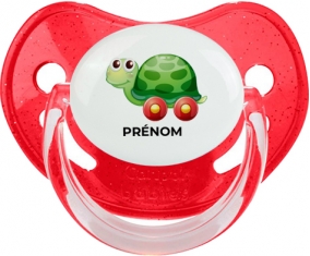 Jouet toys tortue avec roues avec prénom : Rouge à paillette Tétine embout physiologique