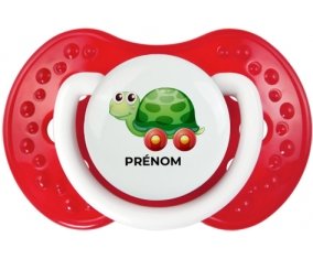 Jouet toys tortue avec roues avec prénom : Blanc-rouge classique Tétine embout Lovi Dynamic