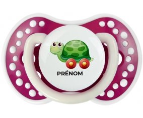 Jouet toys tortue avec roues avec prénom : Fuchsia phosphorescente Tétine embout Lovi Dynamic