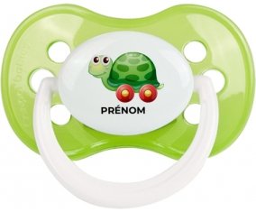 Jouet toys tortue avec roues avec prénom : Vert classique Tétine embout anatomique