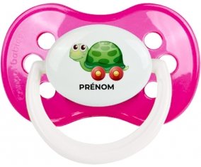 Jouet toys tortue avec roues avec prénom : Rose foncé classique Tétine embout anatomique