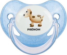 Jouet toys vache avec prénom : Bleue à paillette Tétine embout physiologique