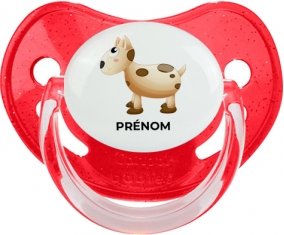 Jouet toys vache avec prénom : Rouge à paillette Tétine embout physiologique