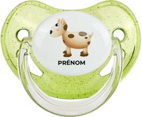 Jouet toys vache avec prénom : Vert à paillette Tétine embout physiologique