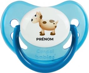 Jouet toys vache avec prénom : Bleue phosphorescente Tétine embout physiologique