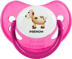 Jouet toys vache avec prénom : Rose phosphorescente Tétine embout physiologique