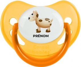 Jouet toys vache avec prénom : Jaune phosphorescente Tétine embout physiologique