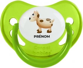 Jouet toys vache avec prénom : Vert phosphorescente Tétine embout physiologique