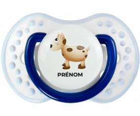 Jouet toys vache avec prénom : Marine-blanc-bleu classique Tétine embout Lovi Dynamic