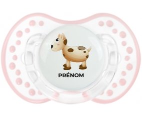 Jouet toys vache avec prénom : Retro-blanc-rose-tendre classique Tétine embout Lovi Dynamic