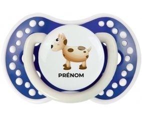 Jouet toys vache avec prénom : Bleu-marine phosphorescente Tétine embout Lovi Dynamic