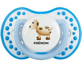 Jouet toys vache avec prénom : Blanc-bleu phosphorescente Tétine embout Lovi Dynamic