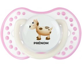 Jouet toys vache avec prénom : Blanc-rose phosphorescente Tétine embout Lovi Dynamic