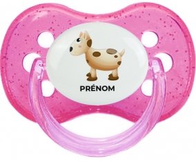 Jouet toys vache avec prénom : Rose à paillette Tétine embout cerise