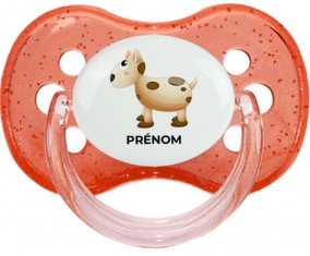 Jouet toys vache avec prénom : Rouge à paillette Tétine embout cerise