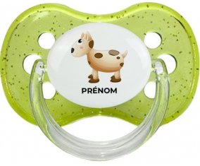 Jouet toys vache avec prénom : Vert à paillette Tétine embout cerise