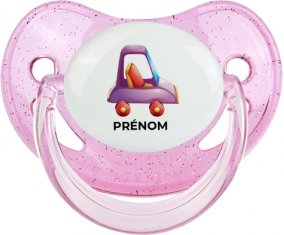 Jouet toys voiture violet design-1 avec prénom : Rose à paillette Tétine embout physiologique