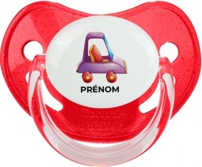 Jouet toys voiture violet design-1 avec prénom : Rouge à paillette Tétine embout physiologique