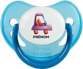 Jouet toys voiture violet design-1 avec prénom : Bleue phosphorescente Tétine embout physiologique