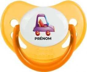 Jouet toys voiture violet design-1 avec prénom : Jaune phosphorescente Tétine embout physiologique