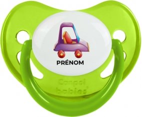 Jouet toys voiture violet design-1 avec prénom : Vert phosphorescente Tétine embout physiologique