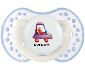 Jouet toys voiture violet design-1 avec prénom : Blanc-cyan classique Tétine embout Lovi Dynamic