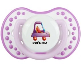 Jouet toys voiture violet design-1 avec prénom : Blanc-mauve classique Tétine embout Lovi Dynamic