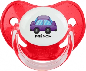 Jouet toys voiture violet design-2 avec prénom : Rouge à paillette Tétine embout physiologique