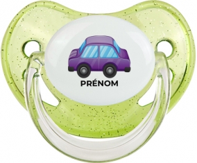 Jouet toys voiture violet design-2 avec prénom : Vert à paillette Tétine embout physiologique