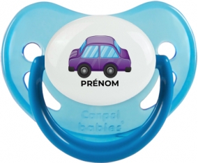 Jouet toys voiture violet design-2 avec prénom : Bleue phosphorescente Tétine embout physiologique