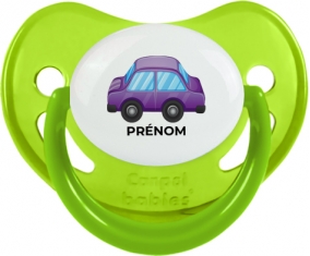 Jouet toys voiture violet design-2 avec prénom : Vert phosphorescente Tétine embout physiologique