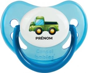 Jouet toys camionette verte avec prénom : Bleue phosphorescente Tétine embout physiologique